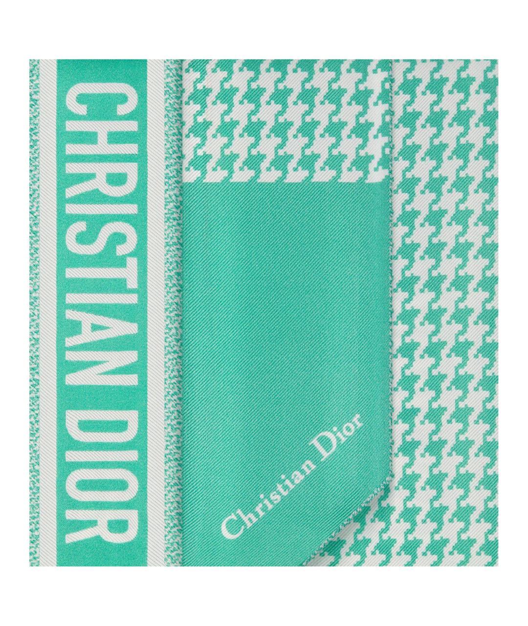 CHRISTIAN DIOR Бирюзовый шелковый шарф, фото 3