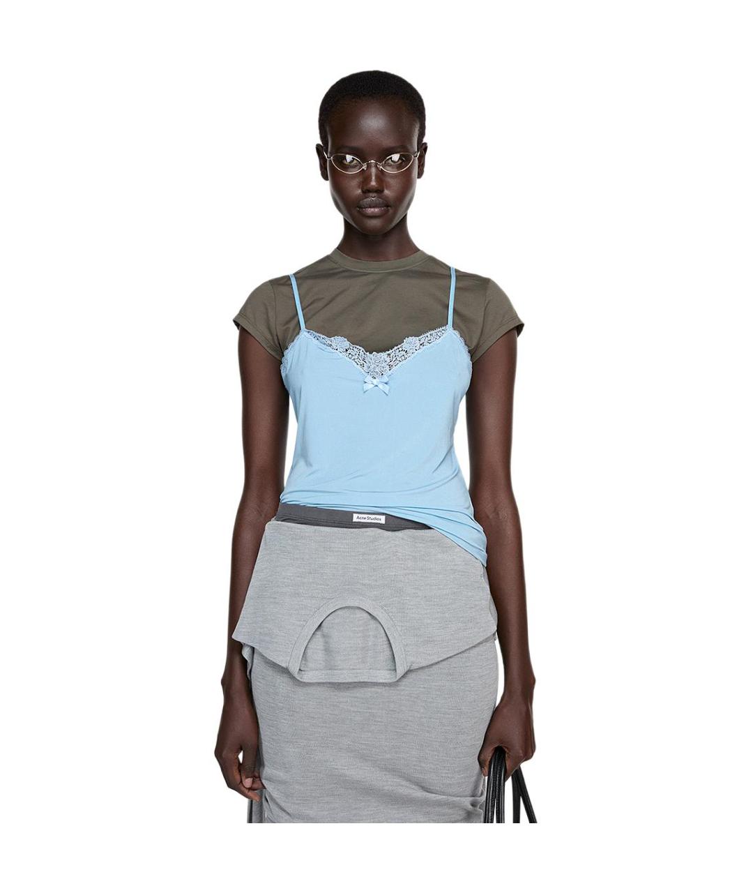 ACNE STUDIOS Голубая хлопковая майка, фото 4
