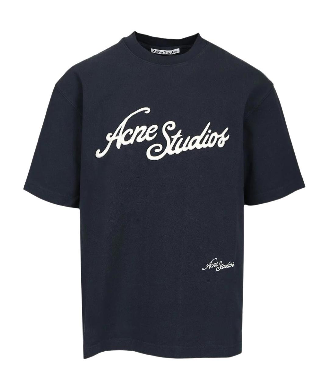 ACNE STUDIOS Темно-синяя хлопковая футболка, фото 1