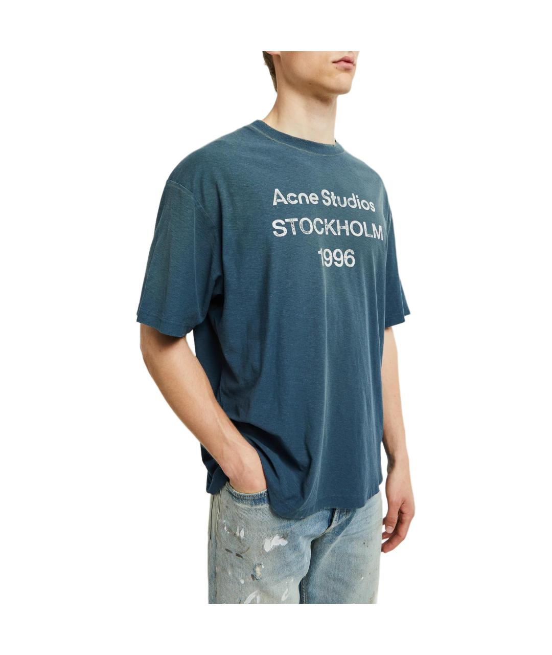 ACNE STUDIOS Темно-синяя хлопковая футболка, фото 4