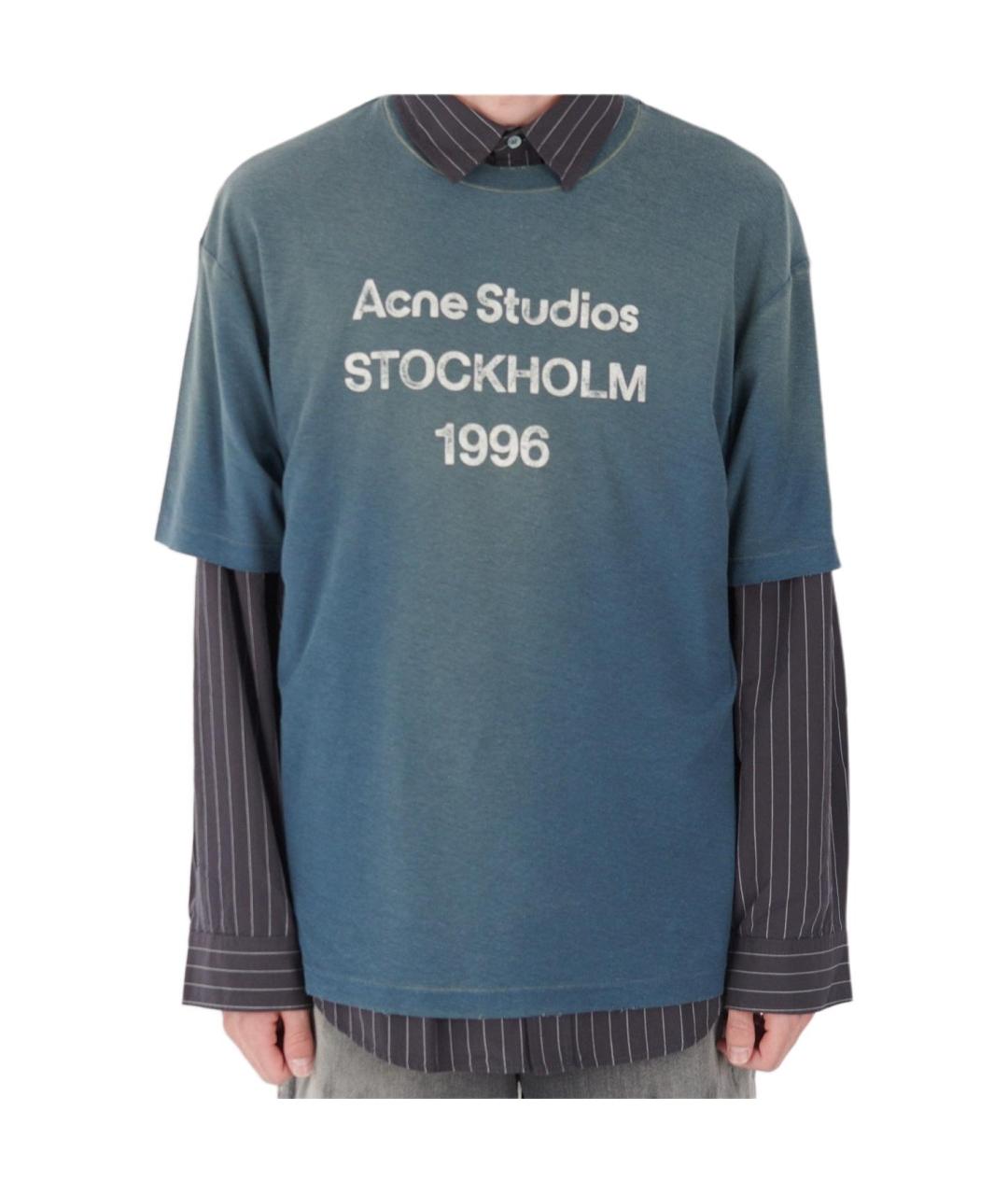 ACNE STUDIOS Темно-синяя хлопковая футболка, фото 5
