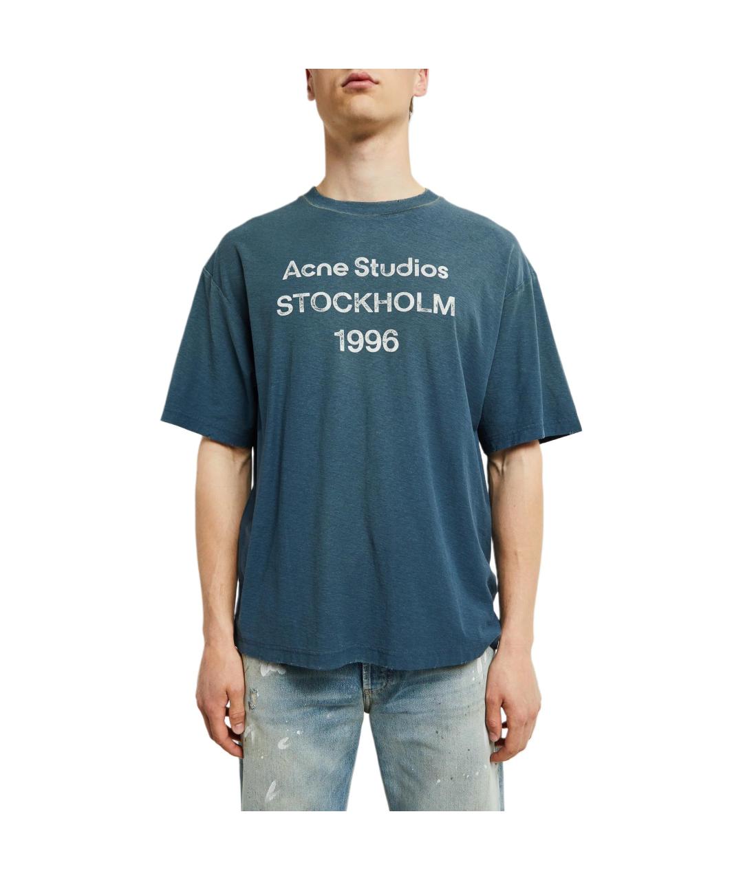 ACNE STUDIOS Темно-синяя хлопковая футболка, фото 2