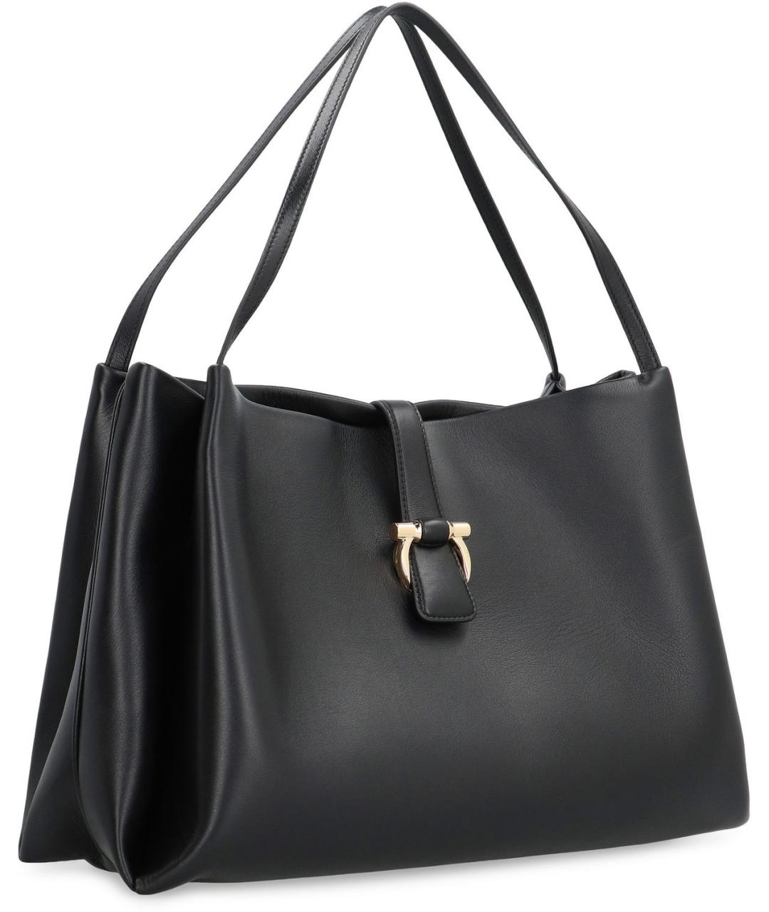 FERRAGAMO Черная кожаная сумка тоут, фото 3