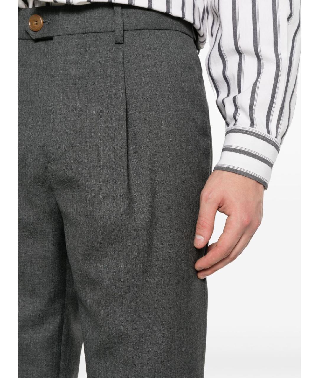 BRUNELLO CUCINELLI Антрацитовые хлопковые повседневные брюки, фото 2