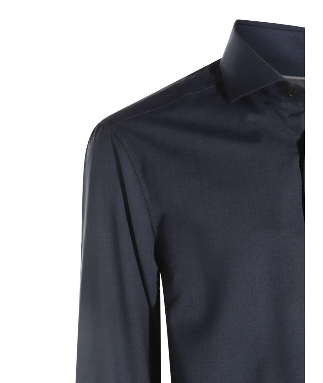 BRUNELLO CUCINELLI Темно-синяя шерстяная кэжуал рубашка, фото 4