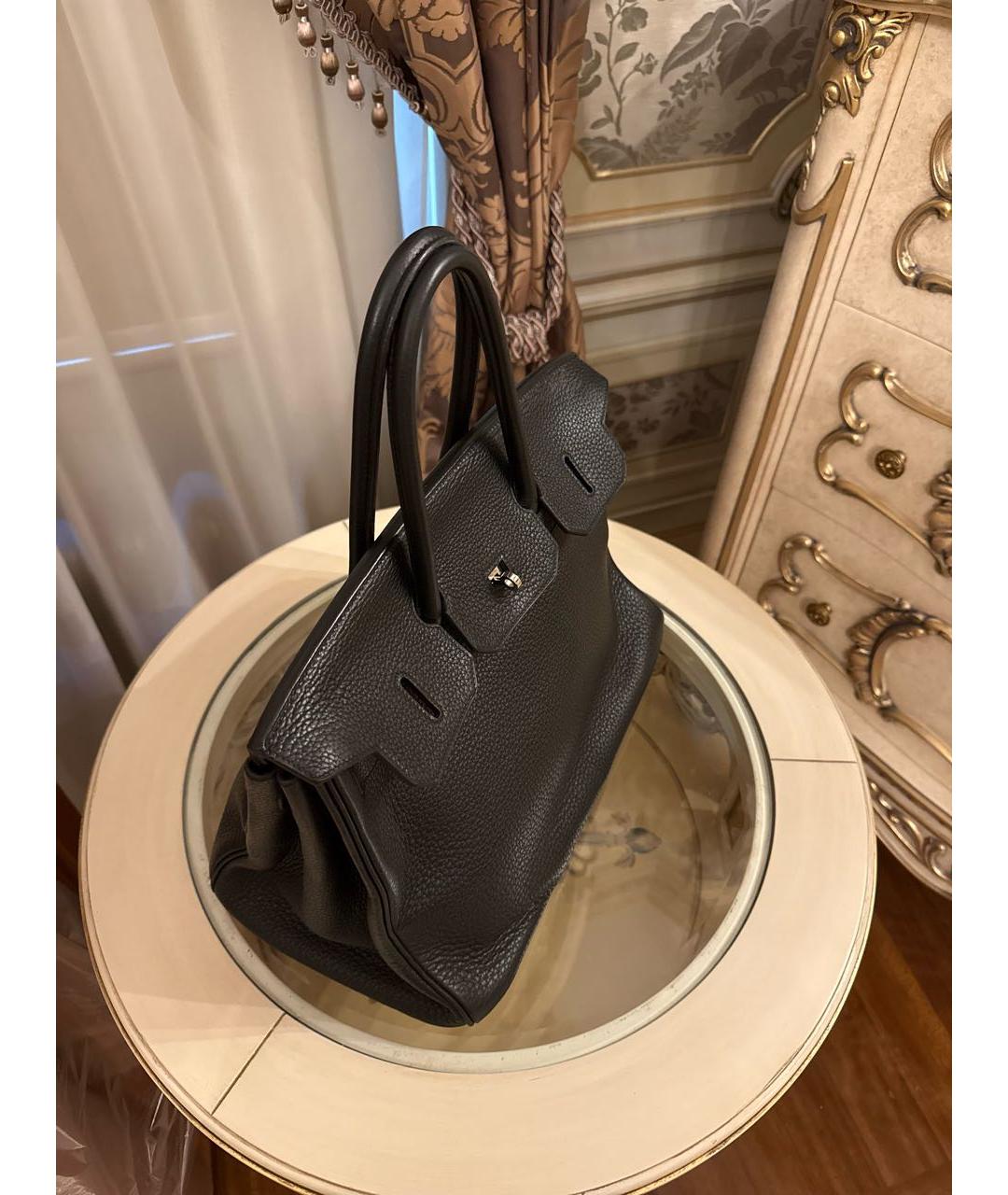 HERMES Черная кожаная сумка с короткими ручками, фото 2