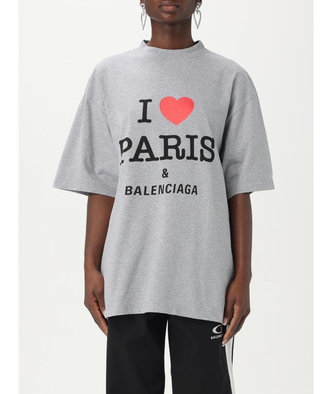 BALENCIAGA Серая хлопковая футболка, фото 2