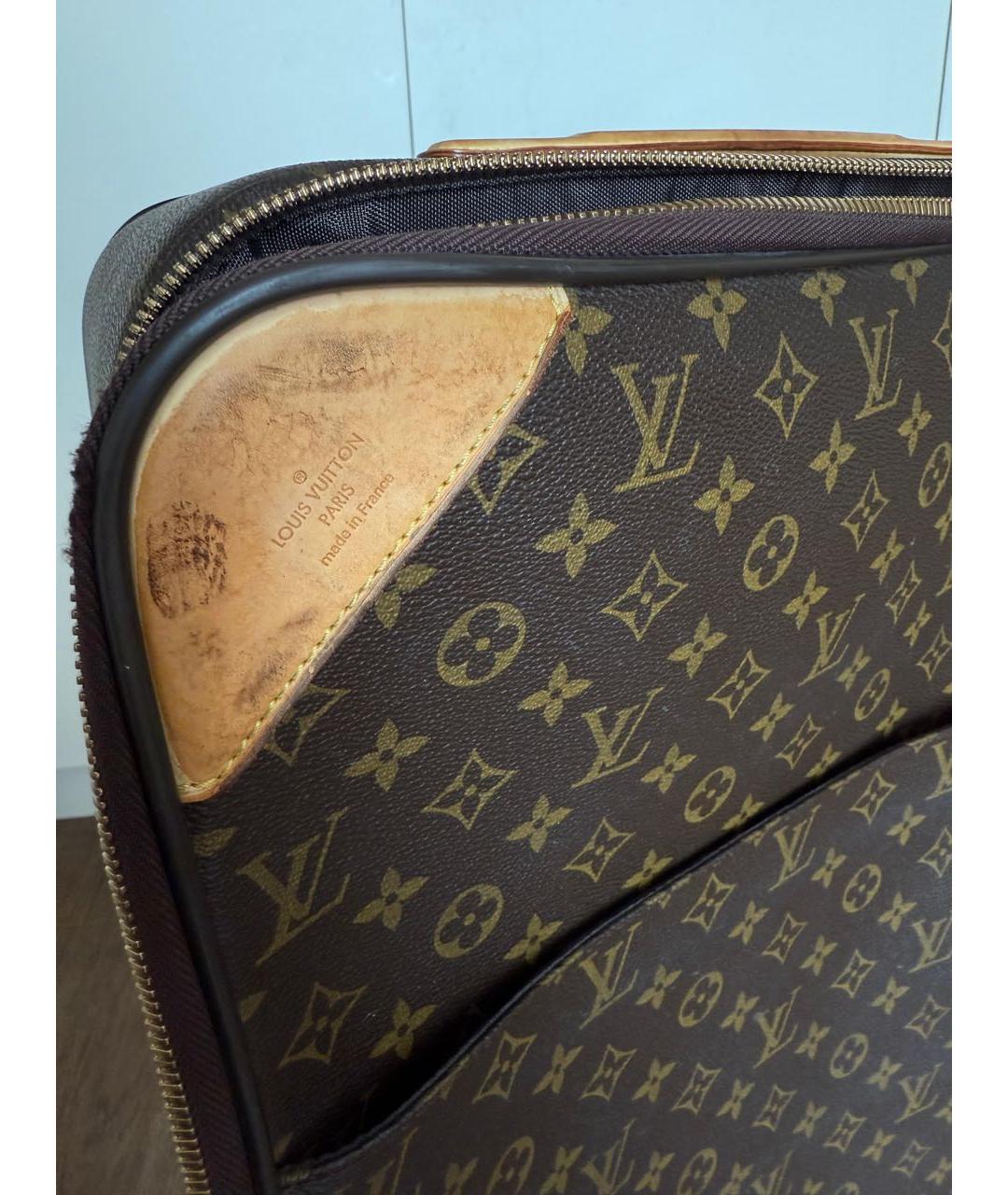 LOUIS VUITTON Коричневый кожаный чемодан, фото 8