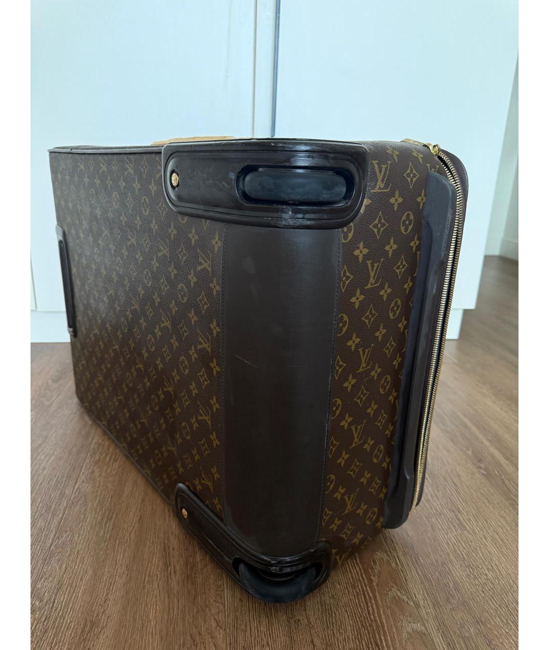 LOUIS VUITTON Коричневый кожаный чемодан, фото 3