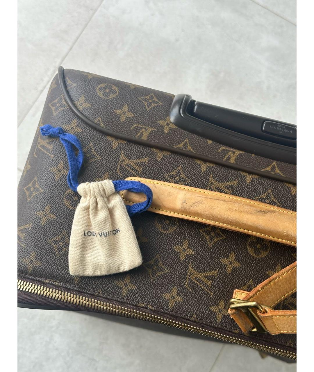 LOUIS VUITTON Коричневый кожаный чемодан, фото 3
