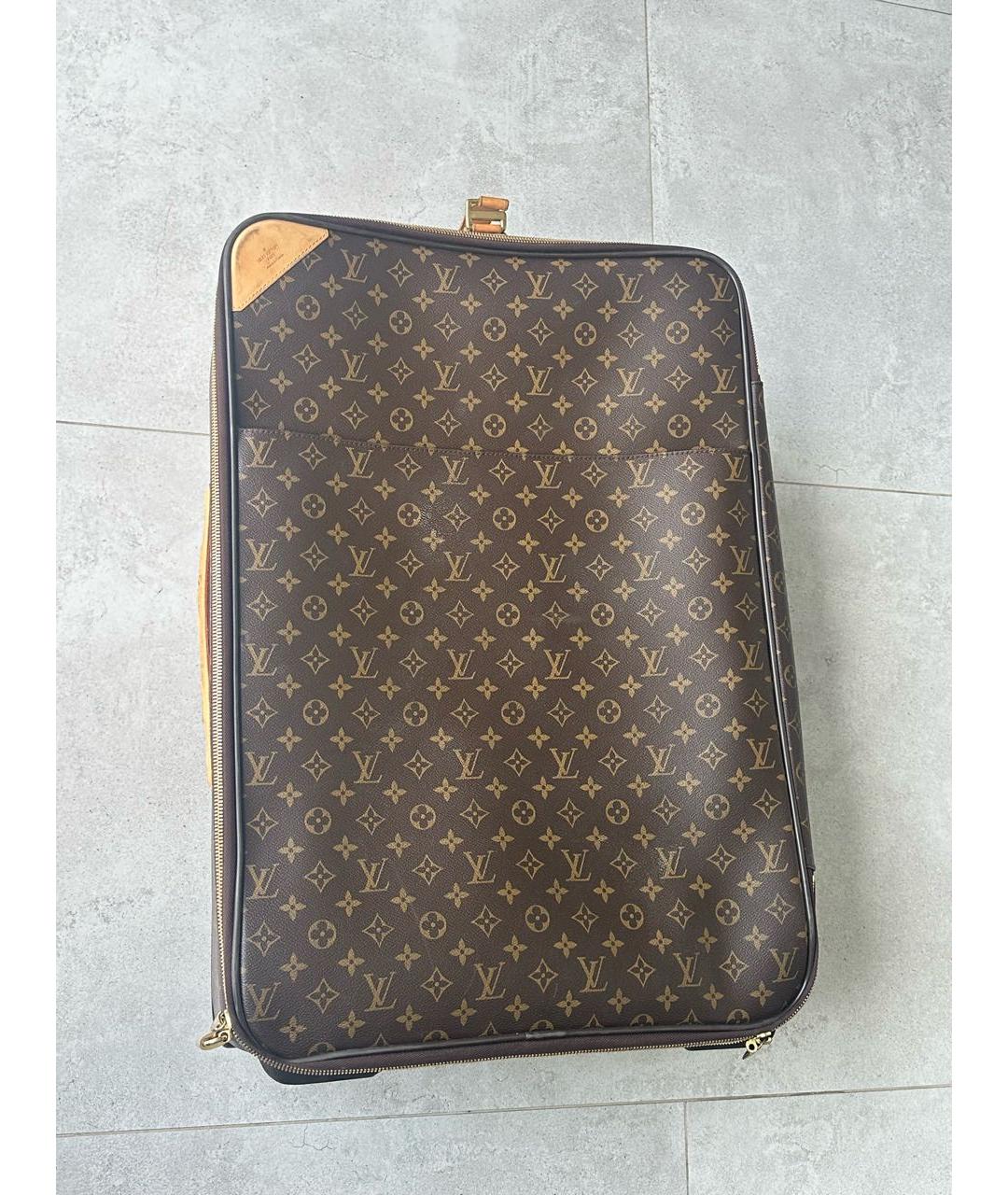 LOUIS VUITTON Коричневый кожаный чемодан, фото 6
