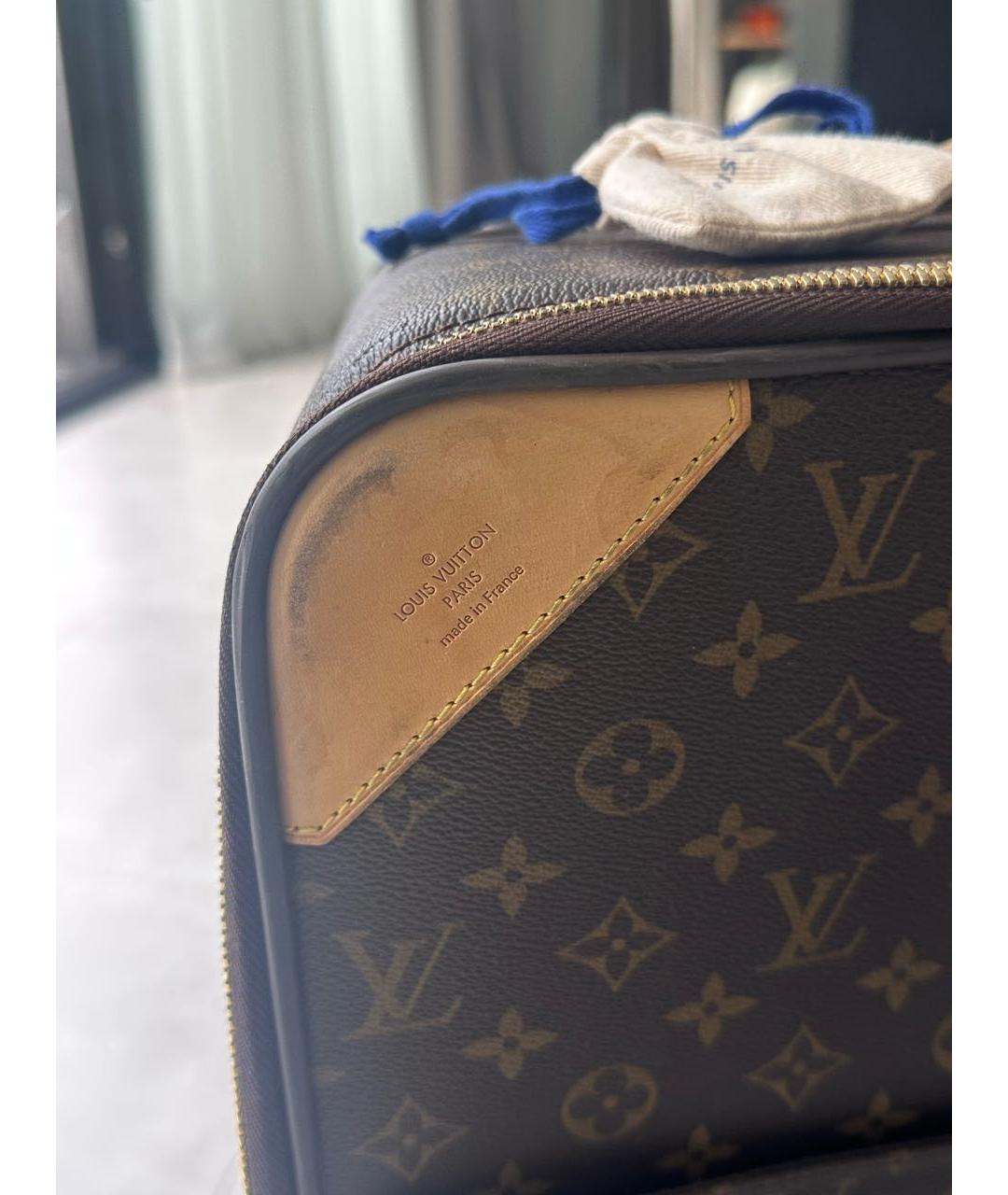 LOUIS VUITTON Коричневый кожаный чемодан, фото 7