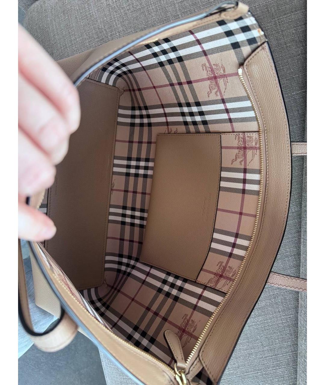 BURBERRY Бежевая кожаная сумка тоут, фото 4