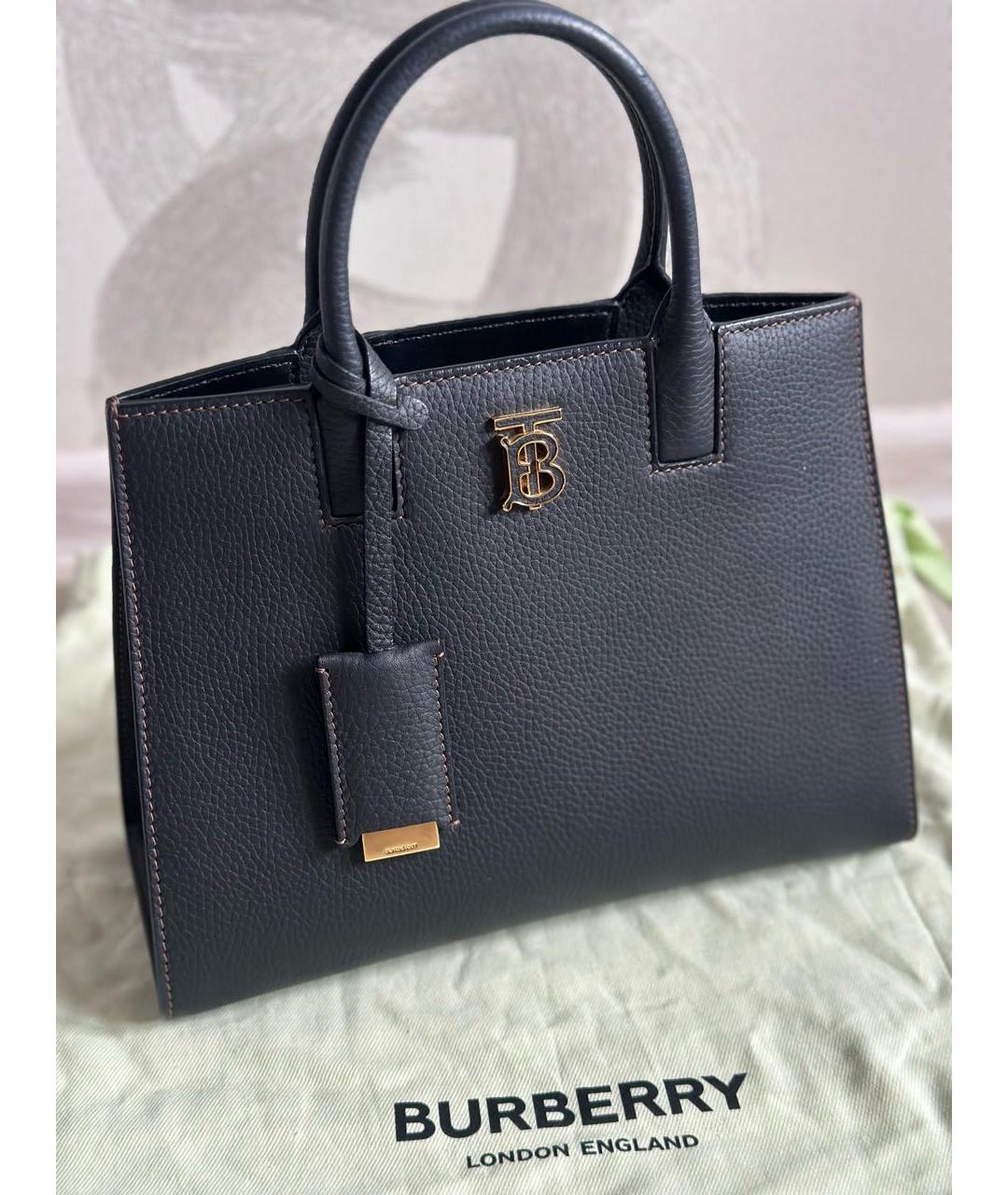 BURBERRY Черная кожаная сумка тоут, фото 3