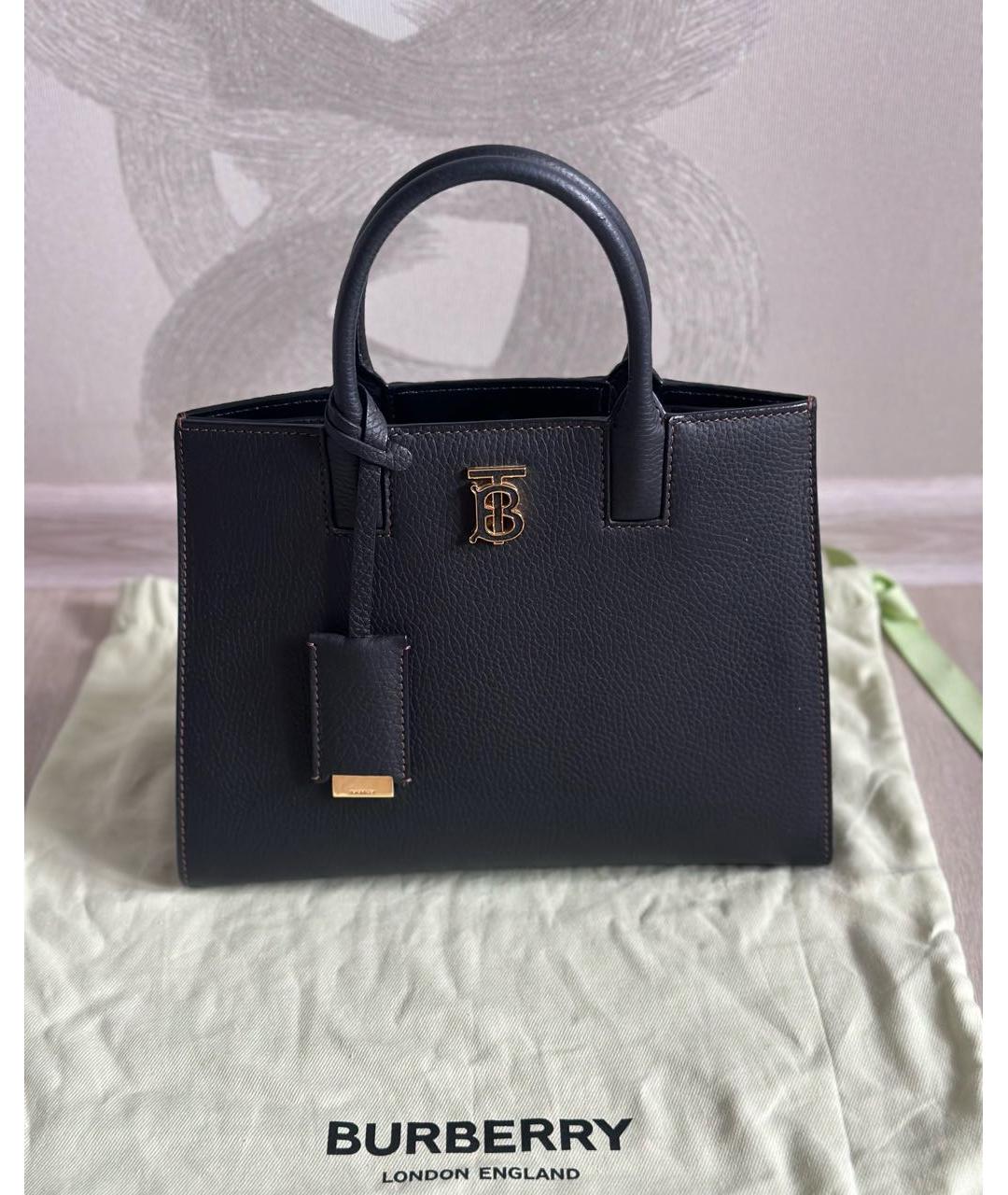 BURBERRY Черная кожаная сумка тоут, фото 2