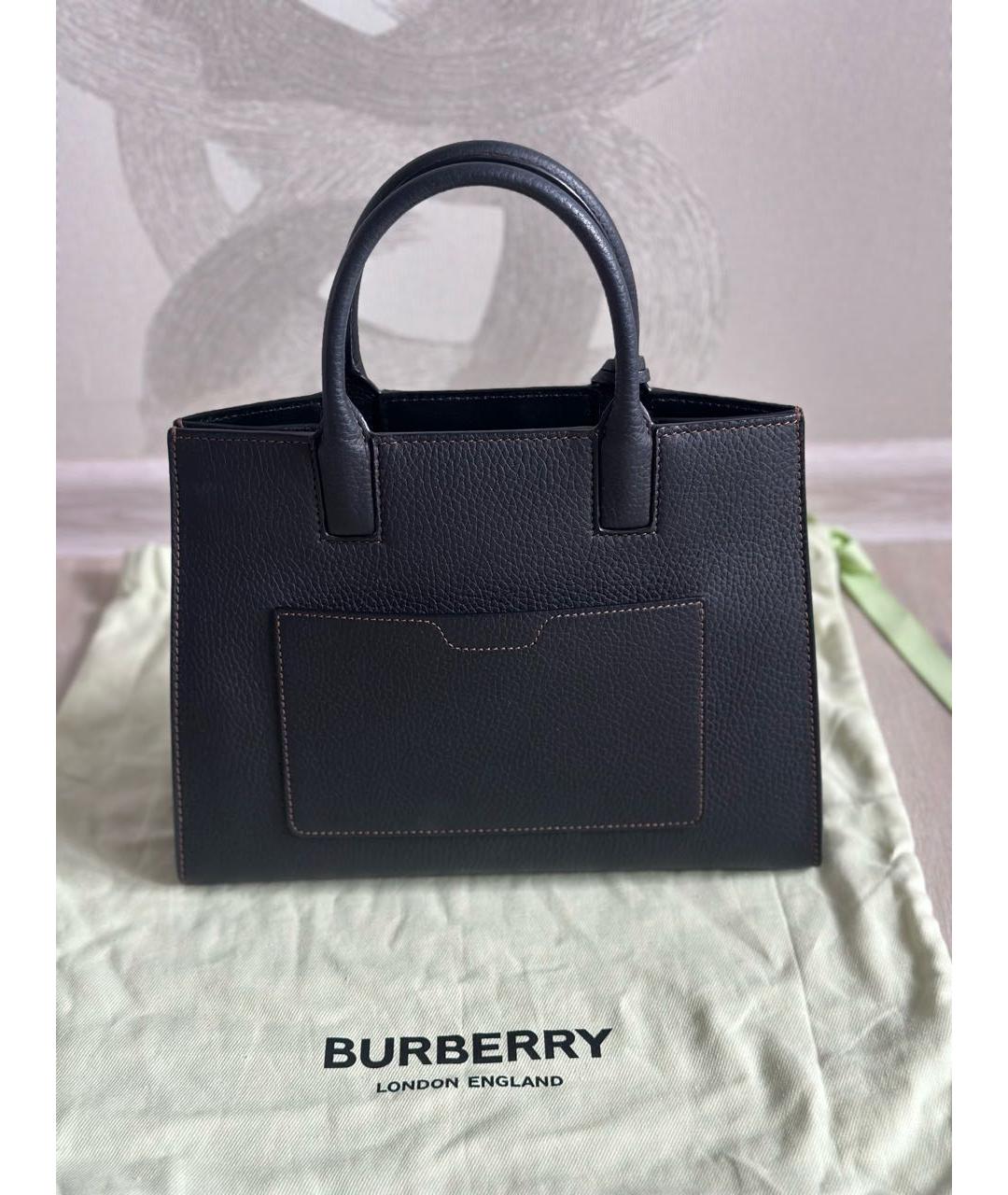 BURBERRY Черная кожаная сумка тоут, фото 4