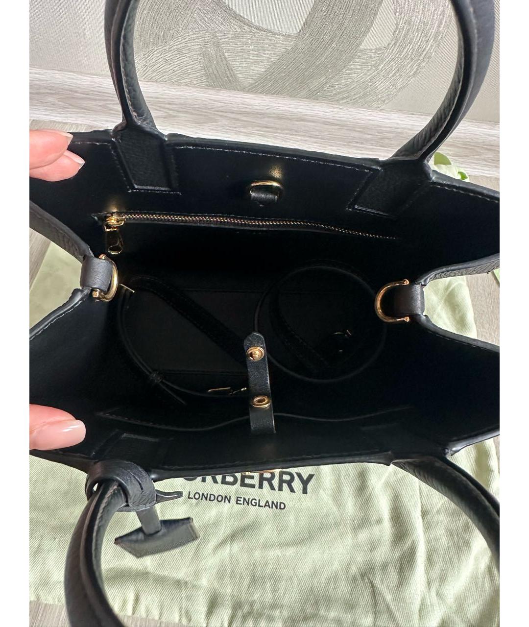 BURBERRY Черная кожаная сумка тоут, фото 5