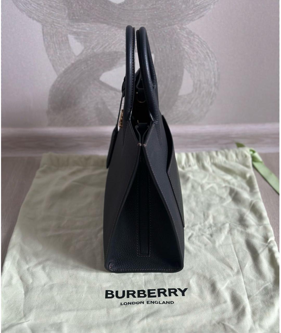 BURBERRY Черная кожаная сумка тоут, фото 6