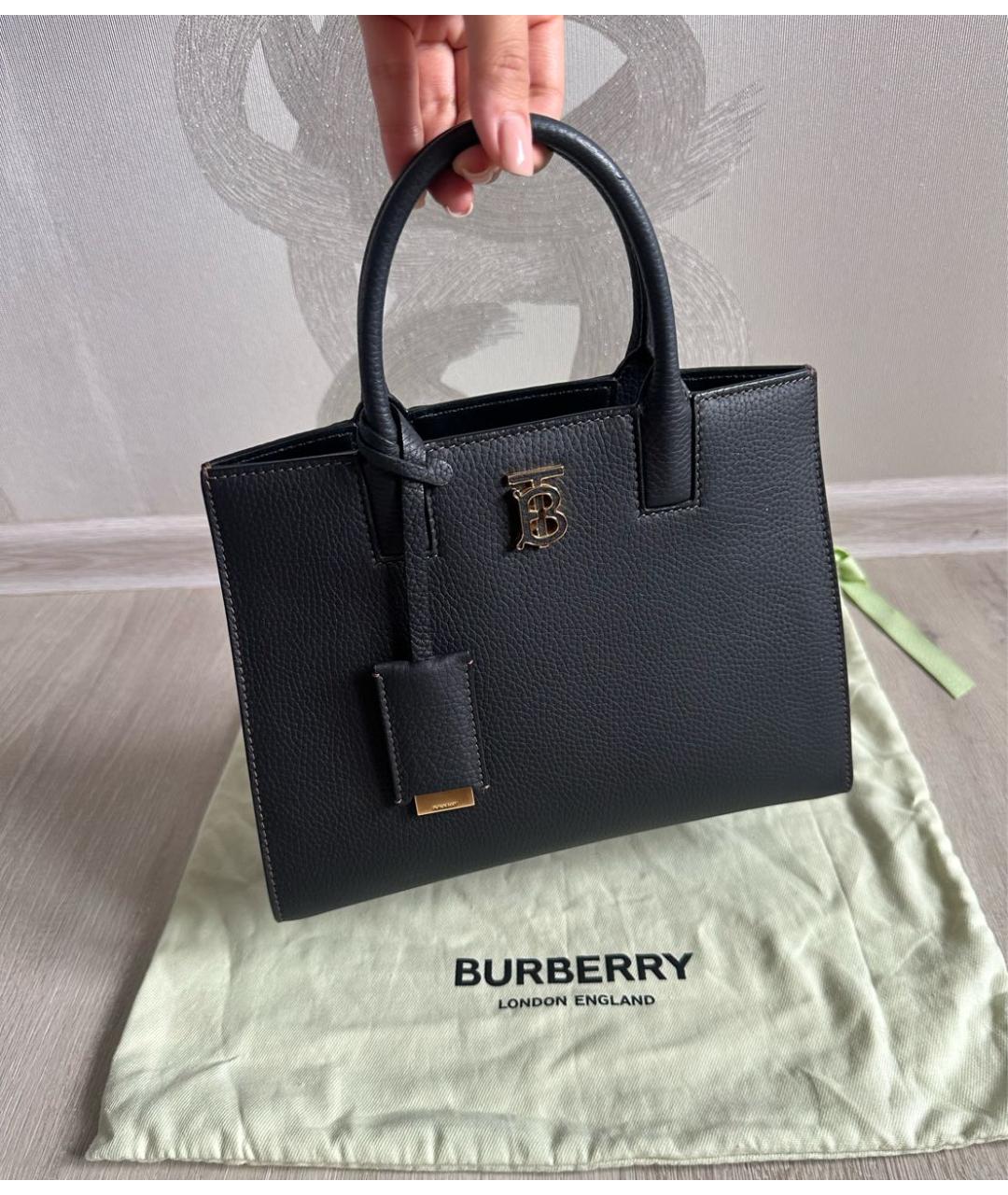 BURBERRY Черная кожаная сумка тоут, фото 7