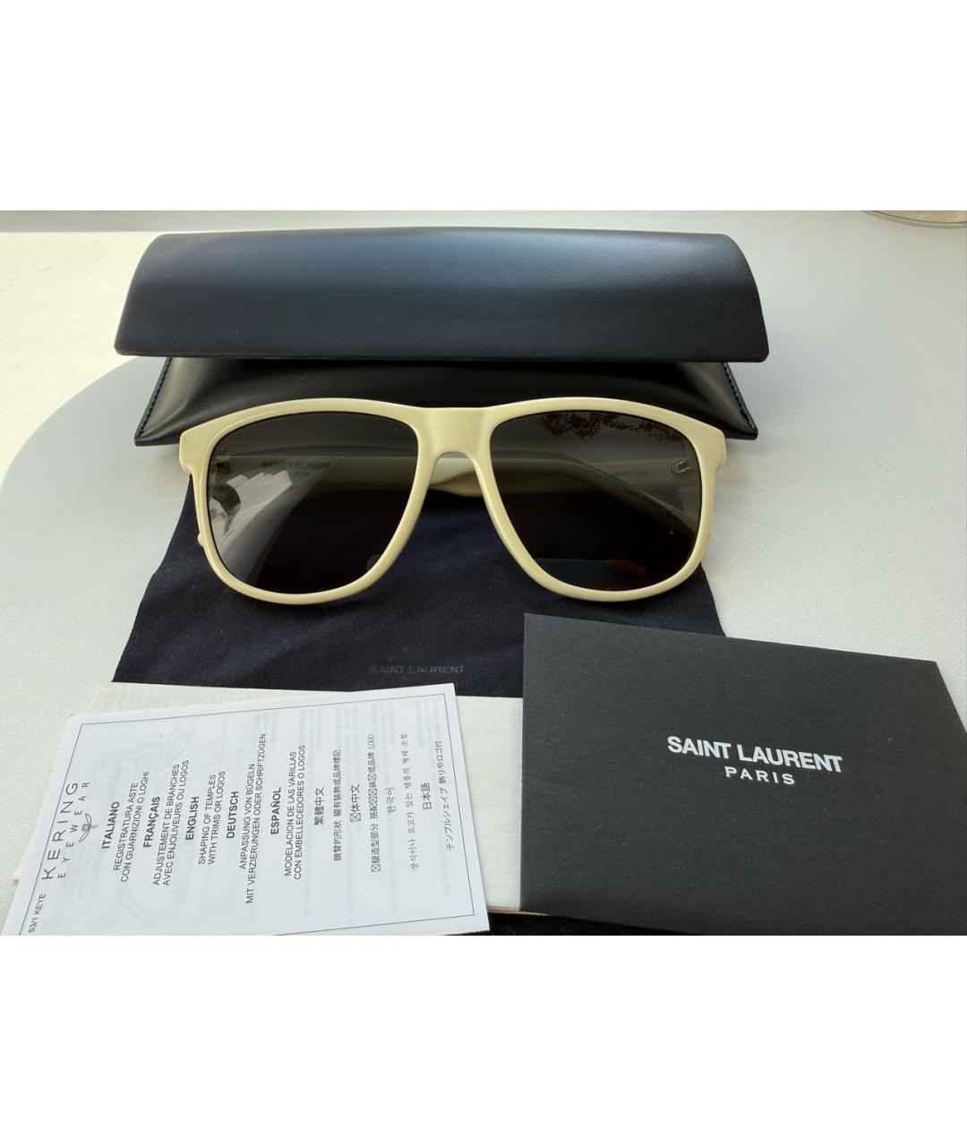 SAINT LAURENT Бежевые пластиковые солнцезащитные очки, фото 4