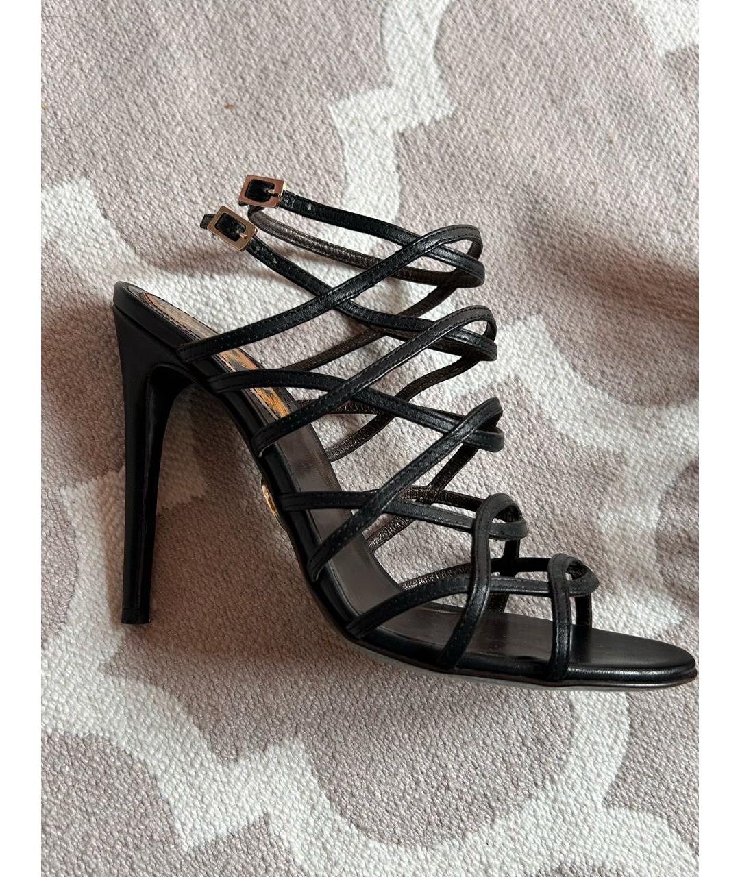 ROBERTO CAVALLI Черные кожаные босоножки, фото 9