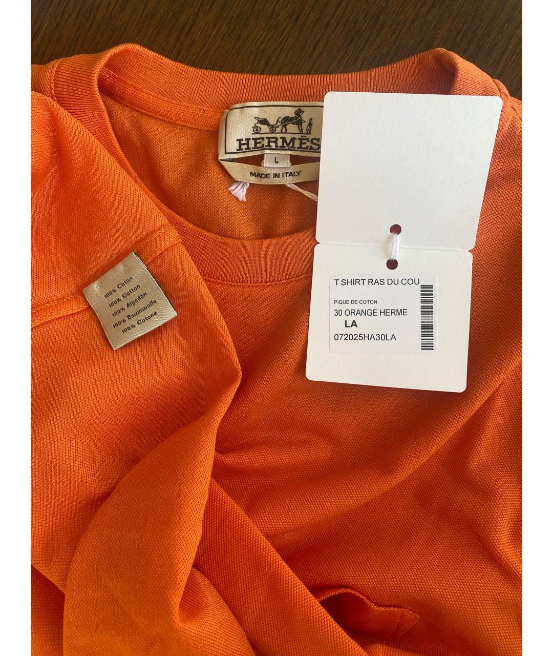 HERMES Оранжевая хлопковая футболка, фото 7