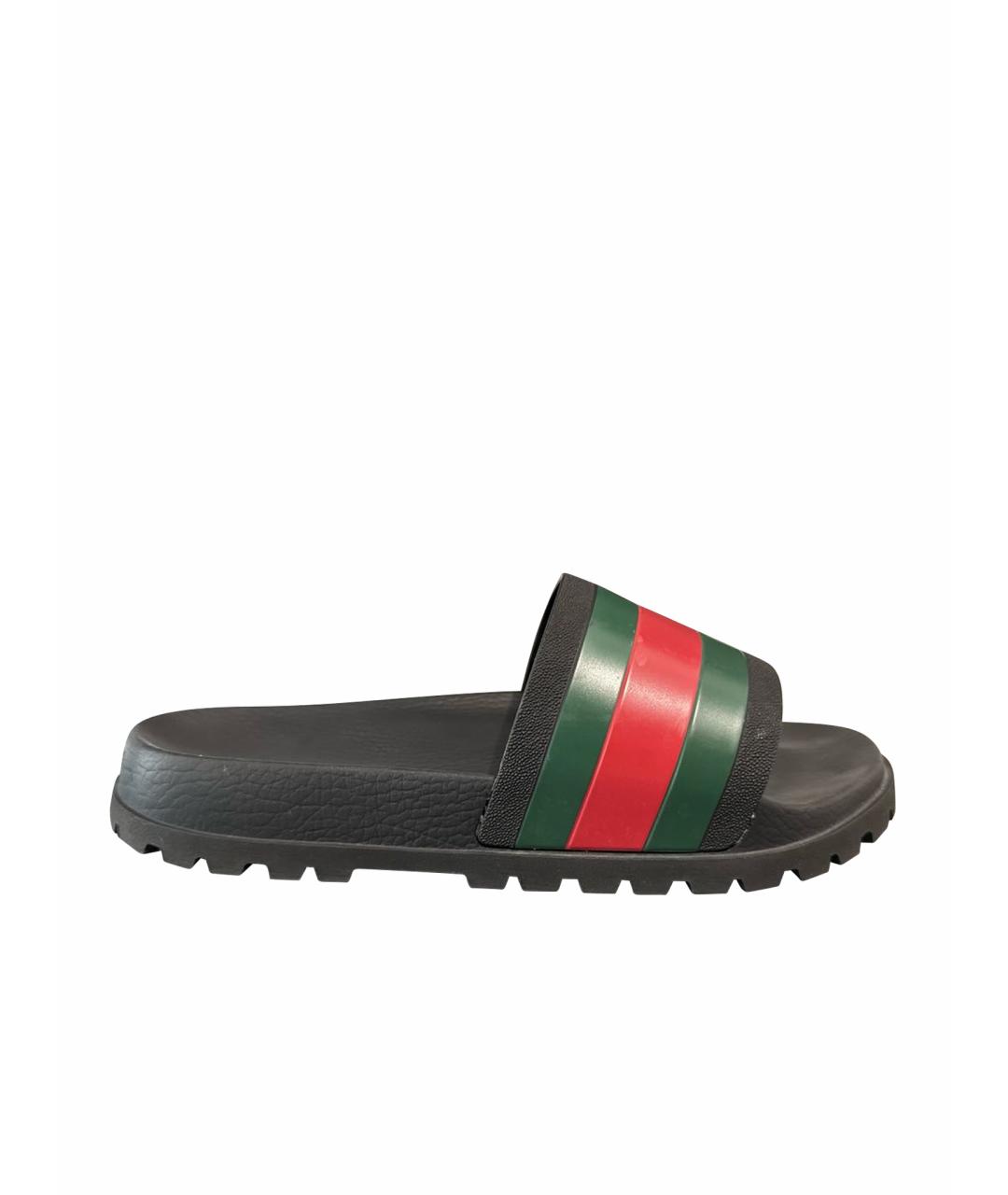 GUCCI Черные резиновые шлепанцы, фото 1