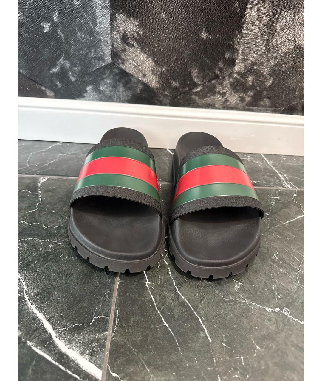 GUCCI Черные резиновые шлепанцы, фото 2