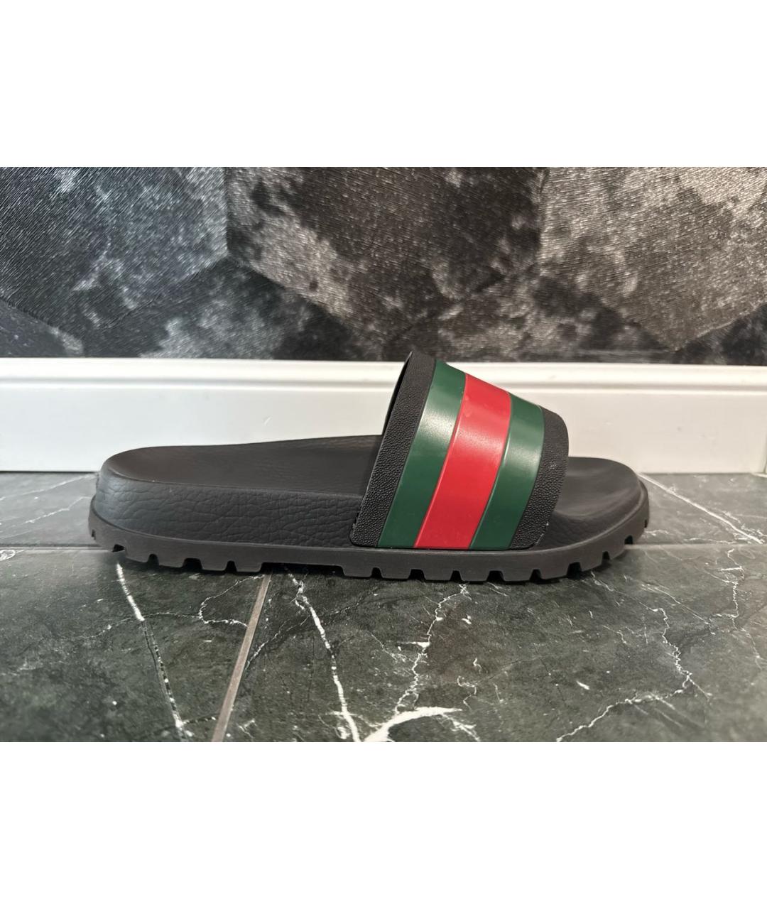 GUCCI Черные резиновые шлепанцы, фото 8