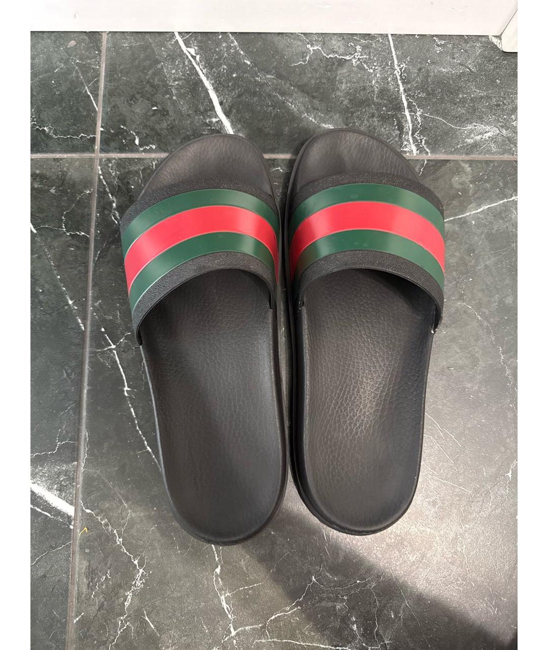 GUCCI Черные резиновые шлепанцы, фото 3