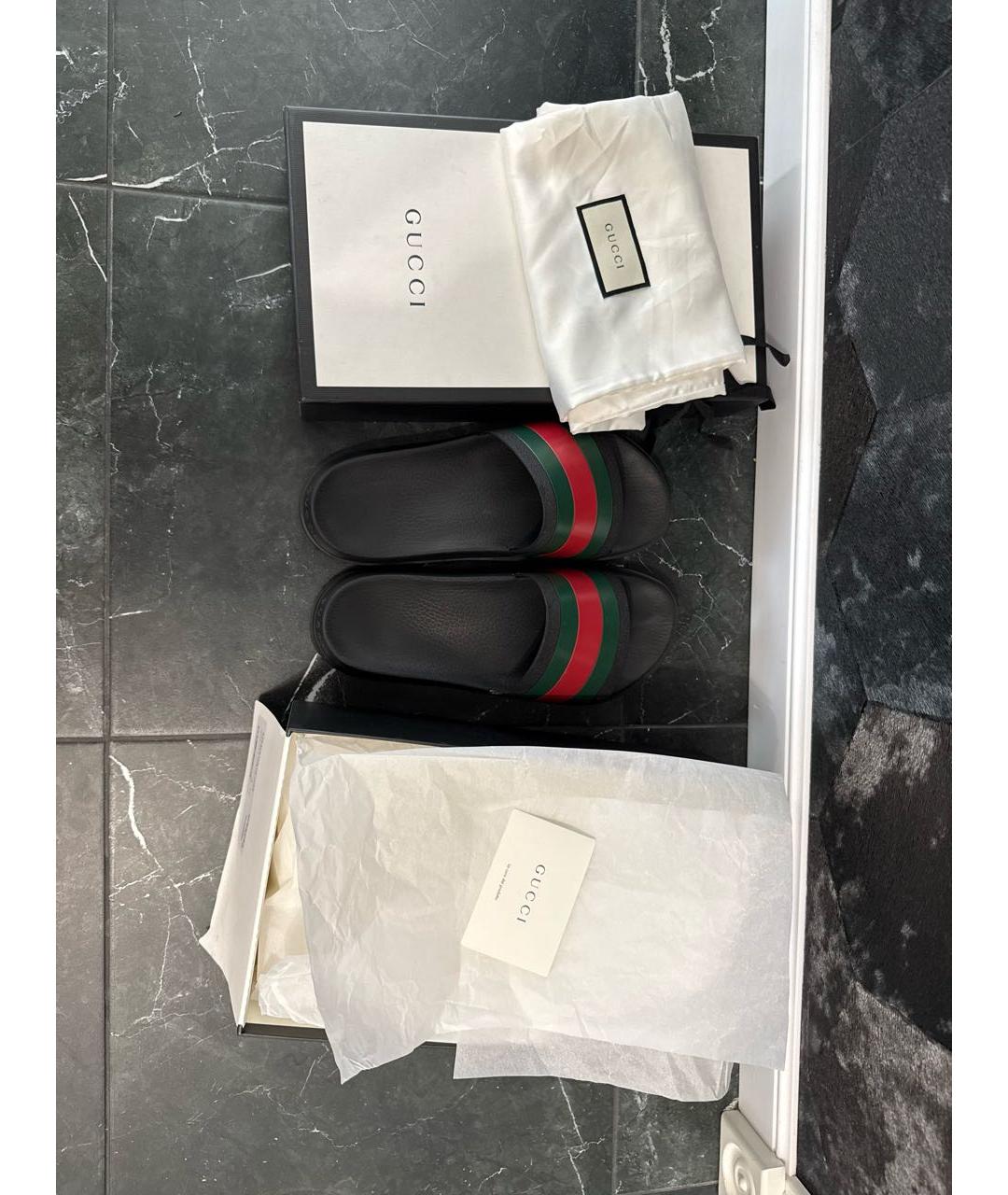 GUCCI Черные резиновые шлепанцы, фото 6