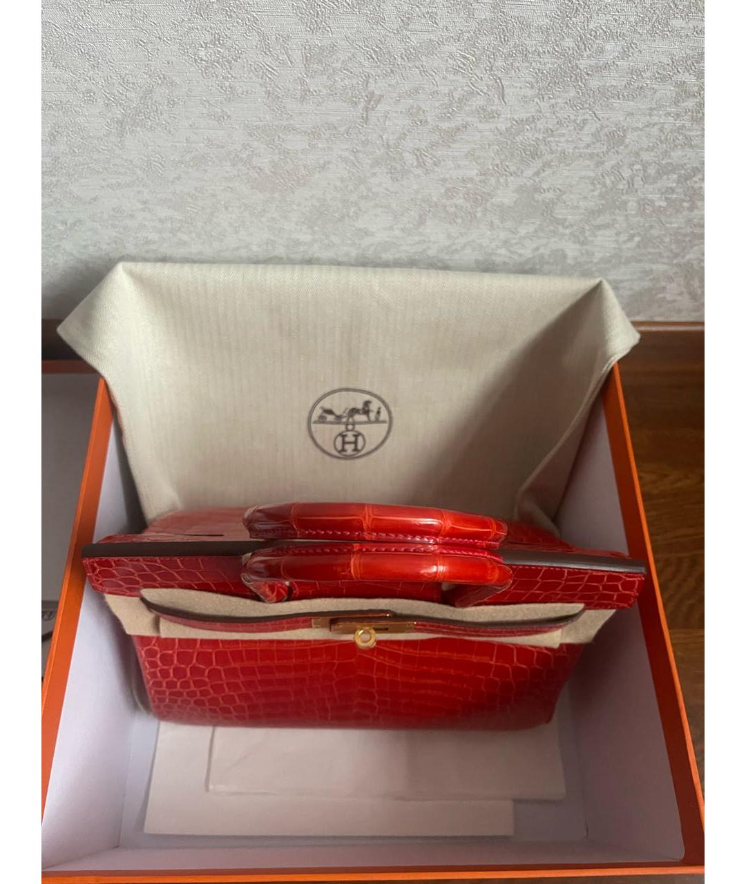 HERMES Красная сумка с короткими ручками из экзотической кожи, фото 6
