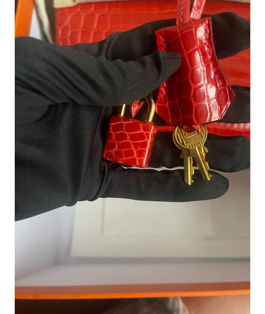 HERMES Красная сумка с короткими ручками из экзотической кожи, фото 5