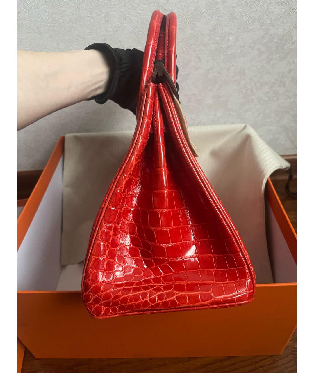 HERMES Красная сумка с короткими ручками из экзотической кожи, фото 4