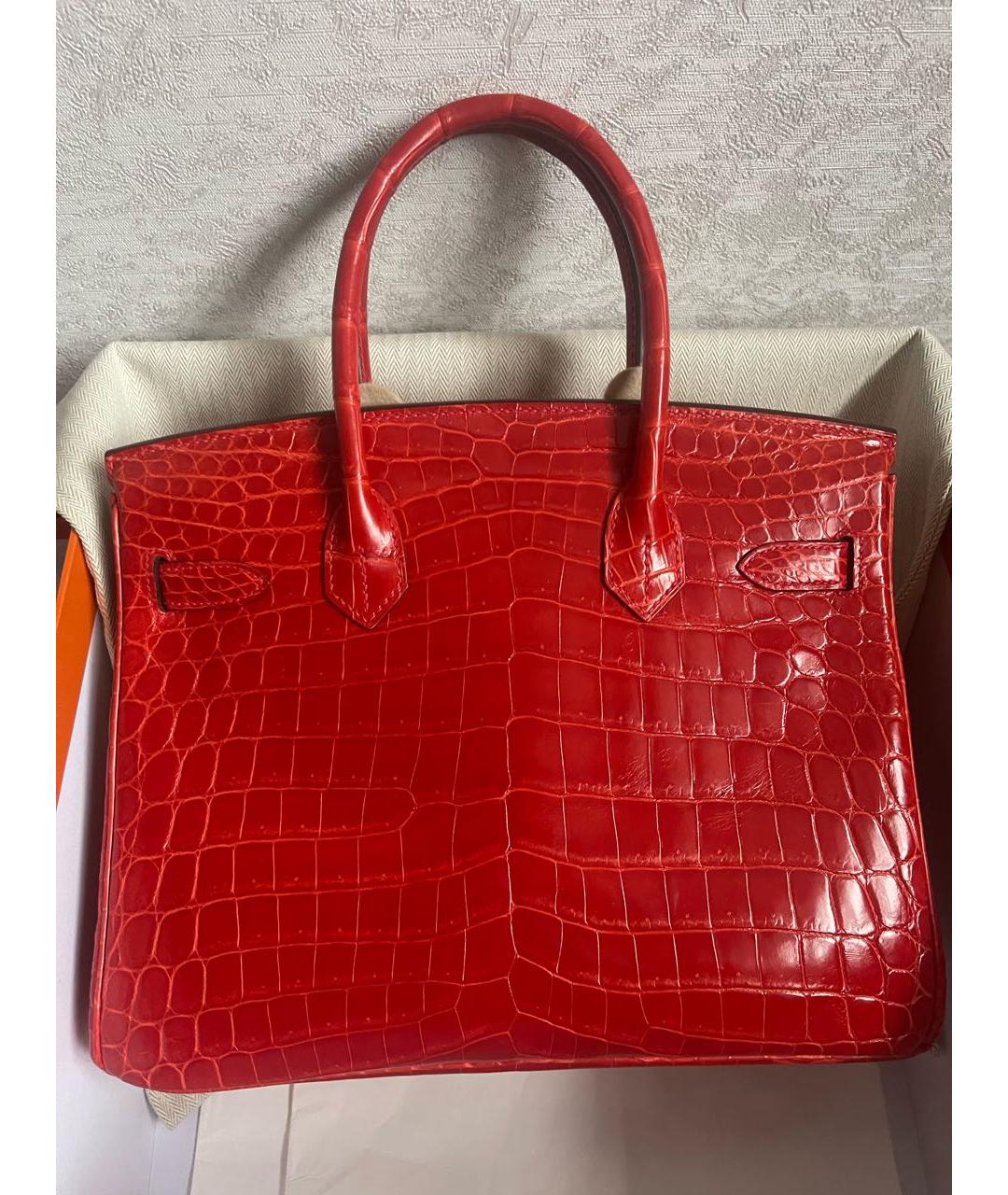 HERMES Красная сумка с короткими ручками из экзотической кожи, фото 2