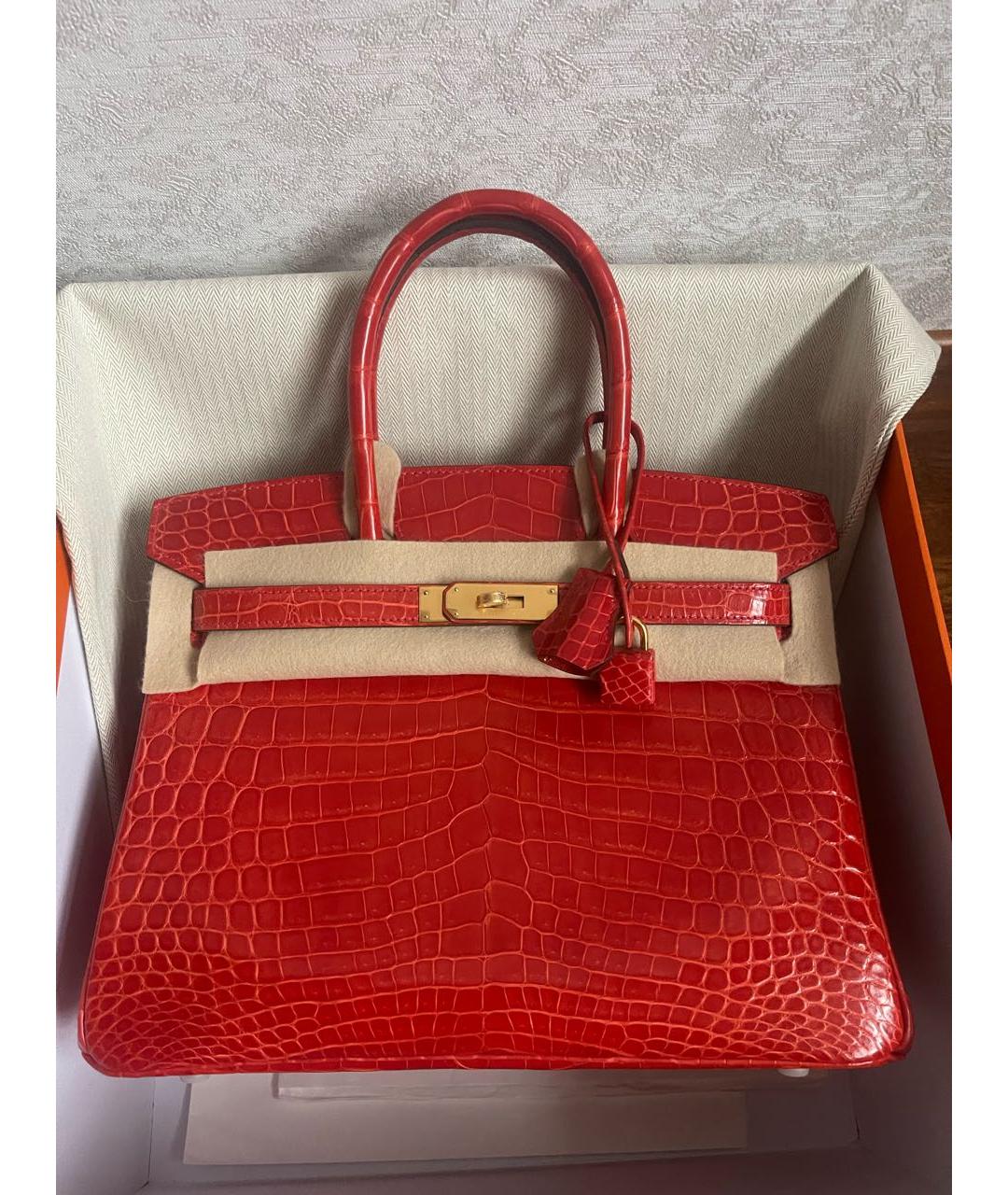 HERMES Красная сумка с короткими ручками из экзотической кожи, фото 8