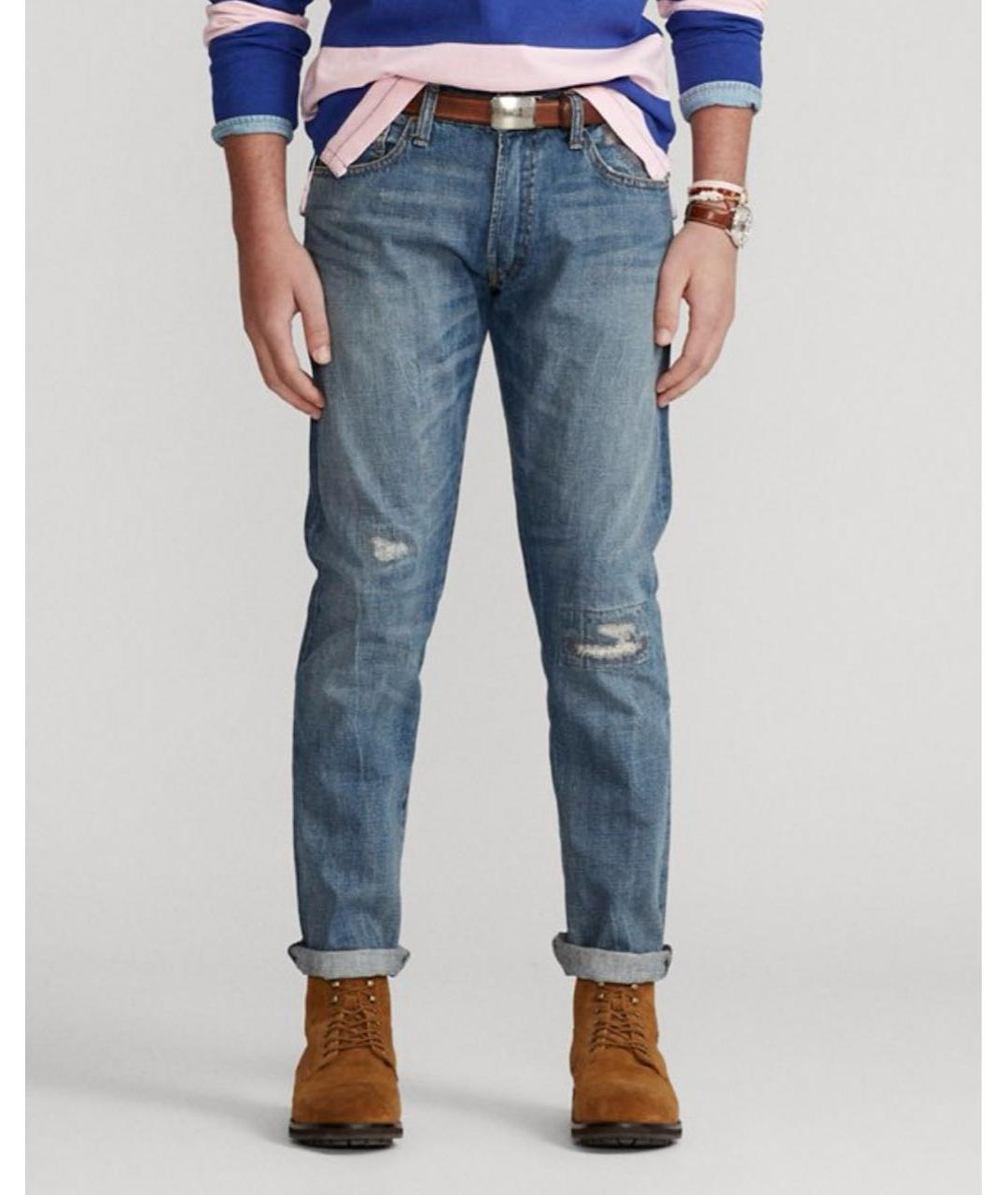 POLO RALPH LAUREN Синие хлопковые прямые джинсы, фото 7