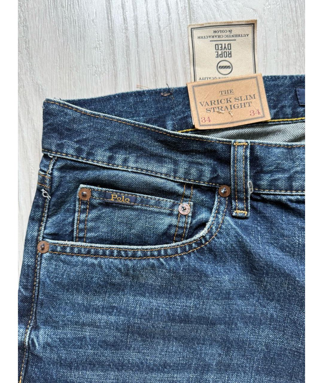 POLO RALPH LAUREN Синие хлопковые прямые джинсы, фото 4