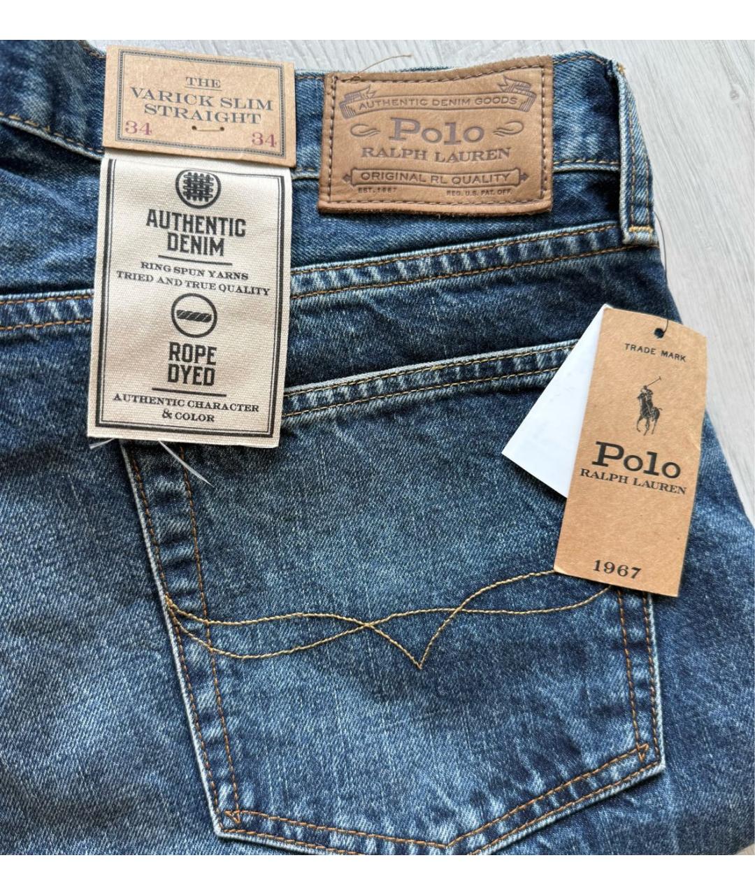 POLO RALPH LAUREN Синие хлопковые прямые джинсы, фото 5
