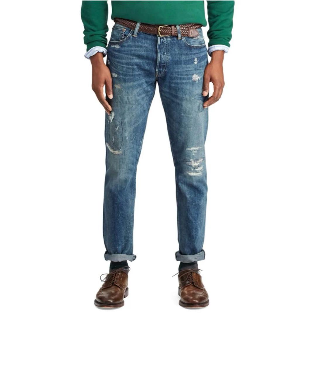 POLO RALPH LAUREN Синие хлопковые прямые джинсы, фото 8