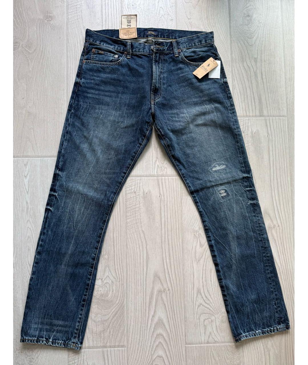 POLO RALPH LAUREN Синие хлопковые прямые джинсы, фото 9