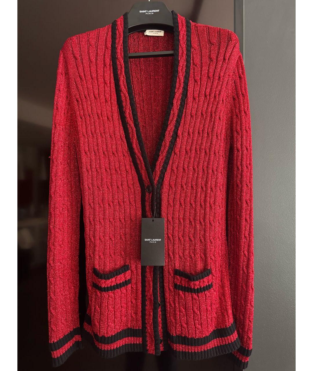 SAINT LAURENT Бордовый вискозный кардиган, фото 9