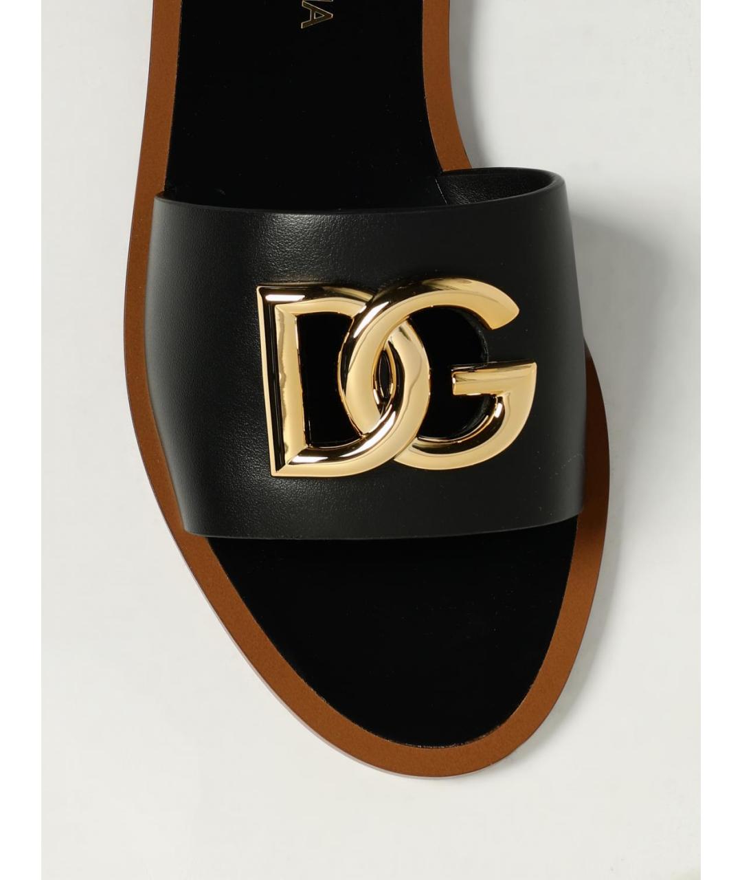 DOLCE&GABBANA Черные кожаные шлепанцы, фото 4