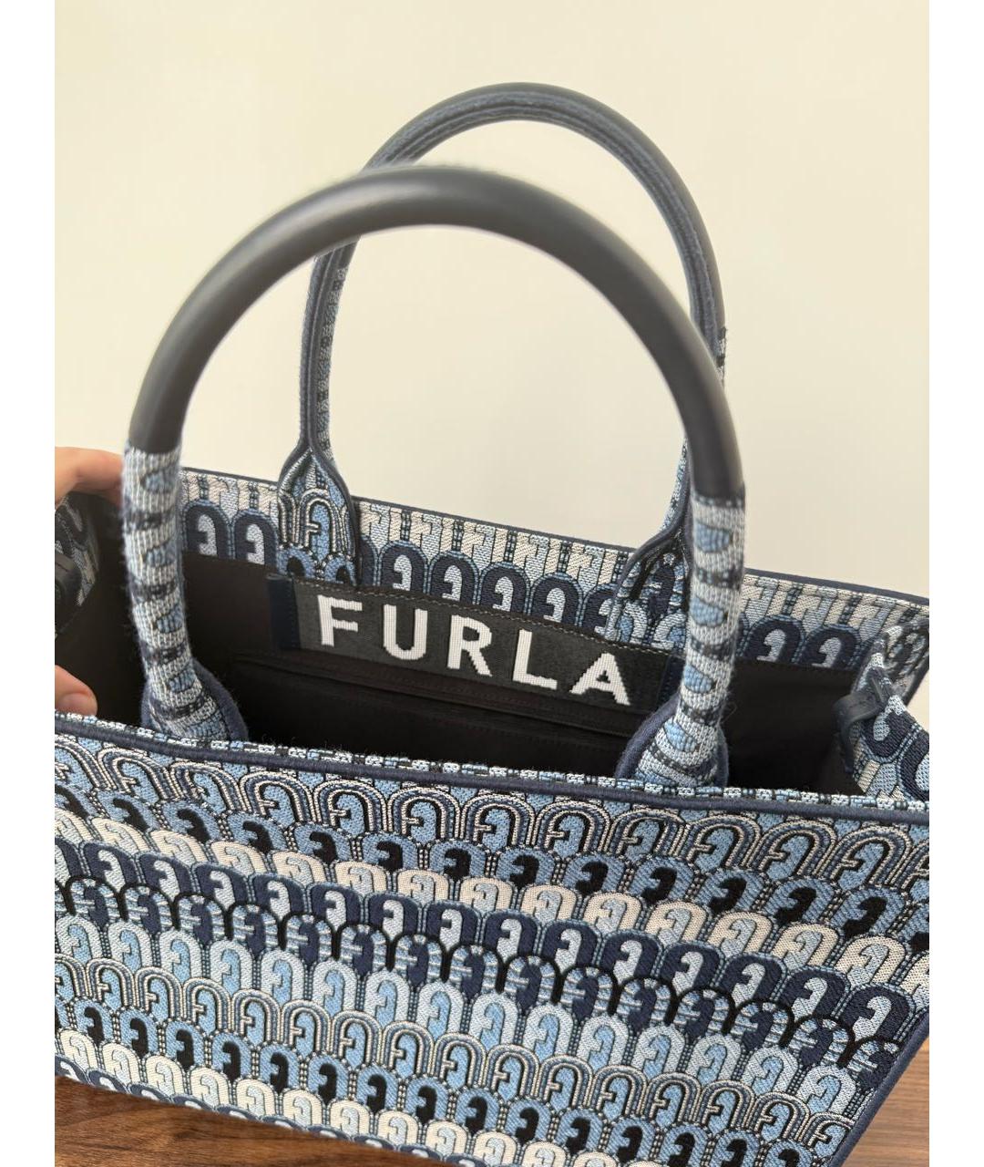 FURLA Голубая жаккардовая сумка тоут, фото 4