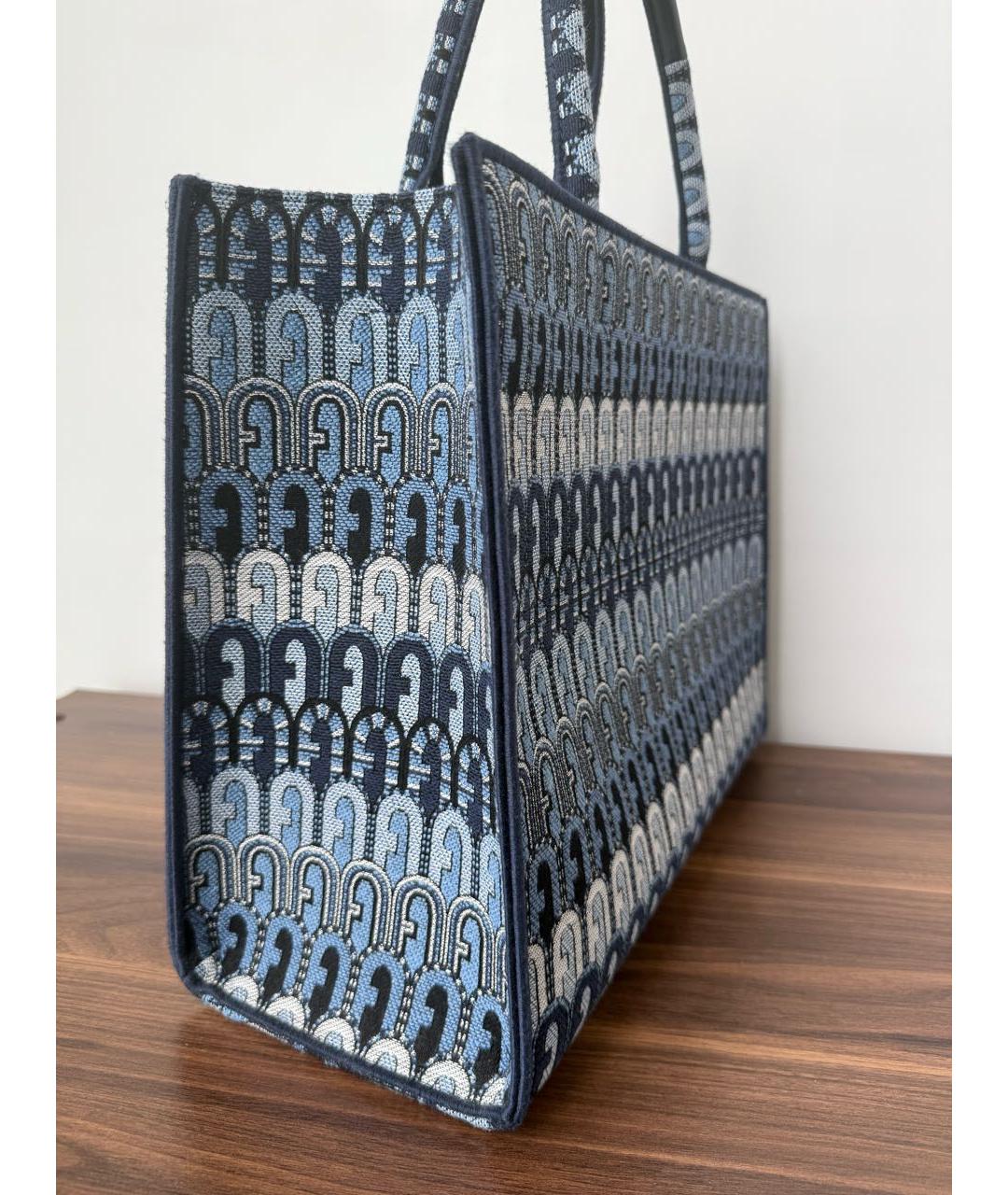 FURLA Голубая жаккардовая сумка тоут, фото 3