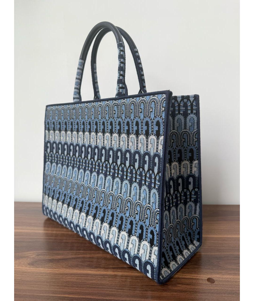 FURLA Голубая жаккардовая сумка тоут, фото 2
