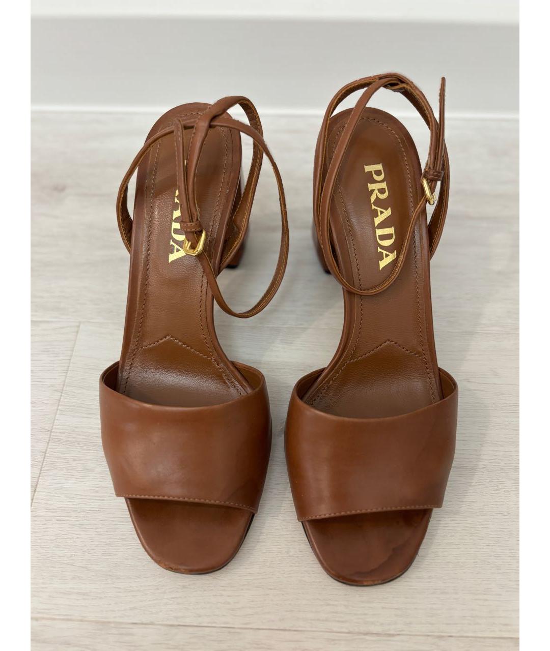 PRADA Коричневые кожаные босоножки, фото 3