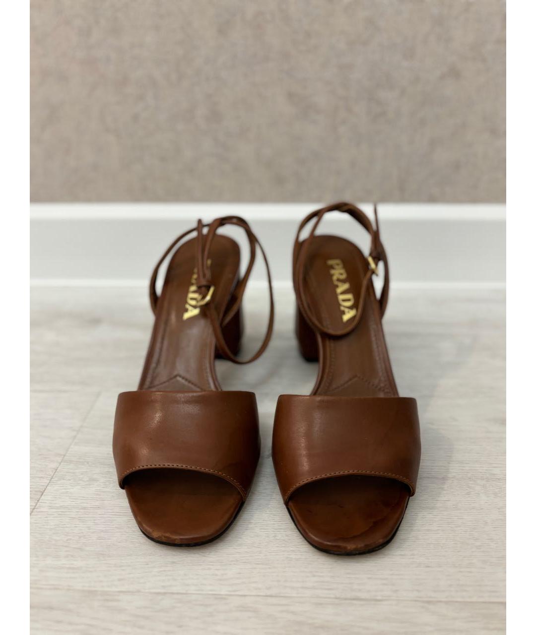 PRADA Коричневые кожаные босоножки, фото 2