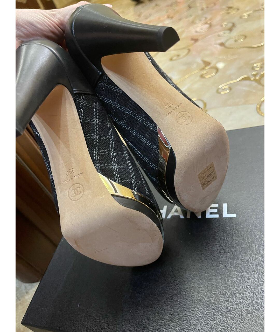 CHANEL PRE-OWNED Черные текстильные туфли, фото 5