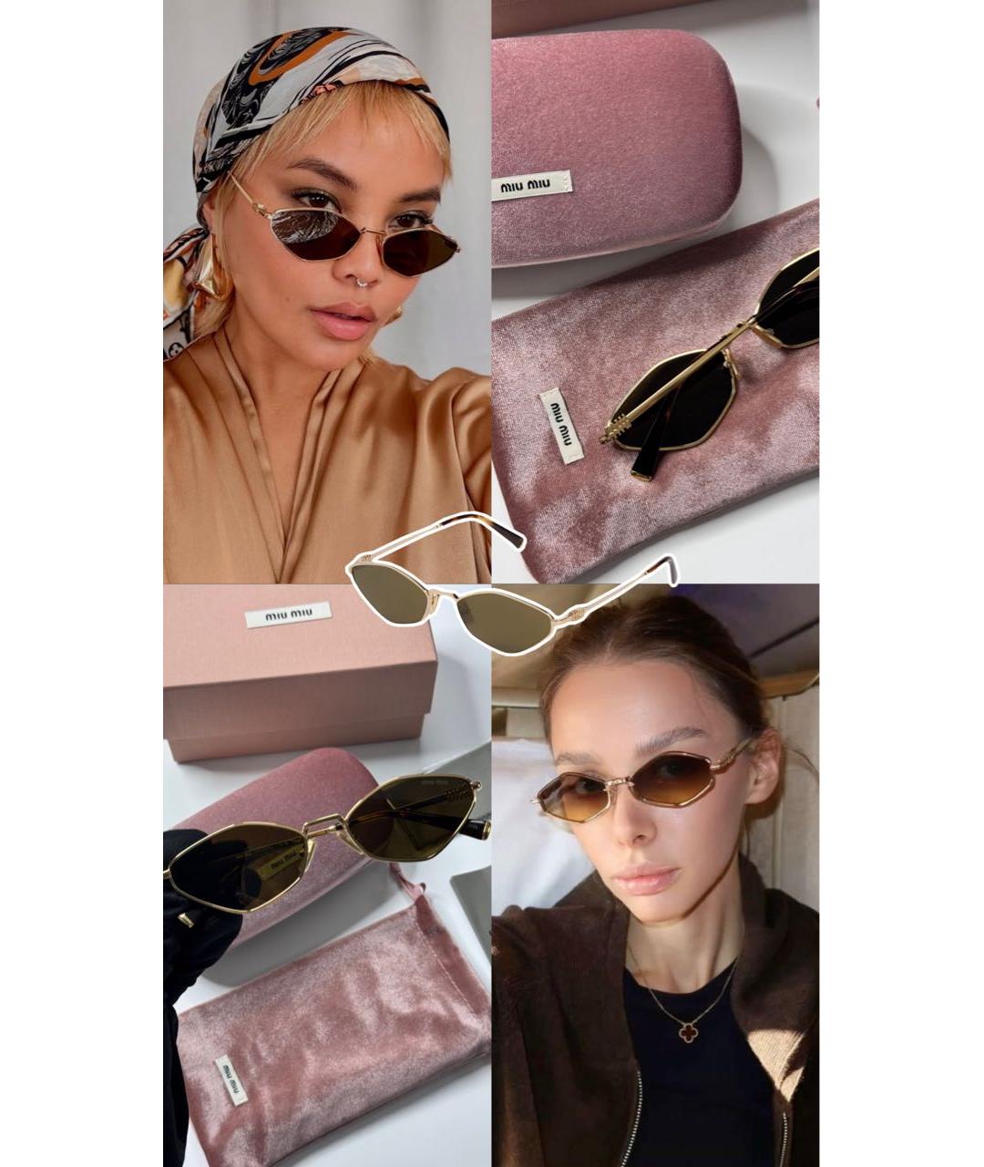 MIU MIU Золотые металлические солнцезащитные очки, фото 8